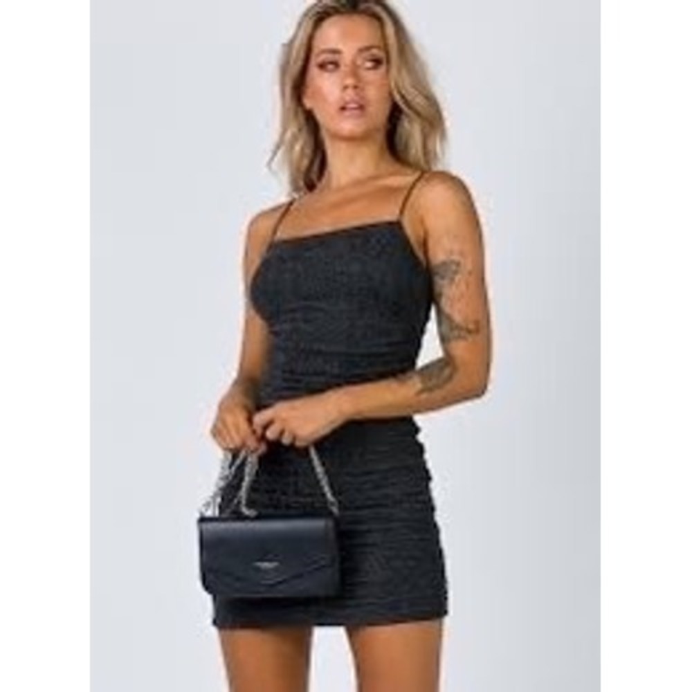 Princess Polly‎ Reeva Black Shimmer Ruched Bodycon Mini Dress Size 0